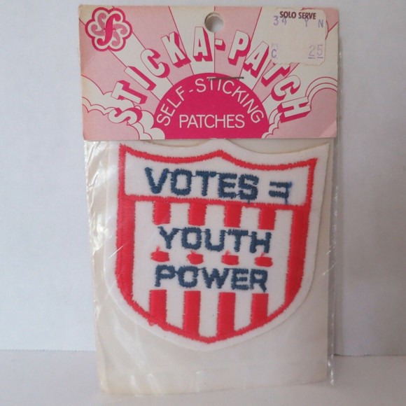 2 '70s Embroidered Patches -Political Votes = Youth Power- Sticka-Patch Election - Picture 4 of 6